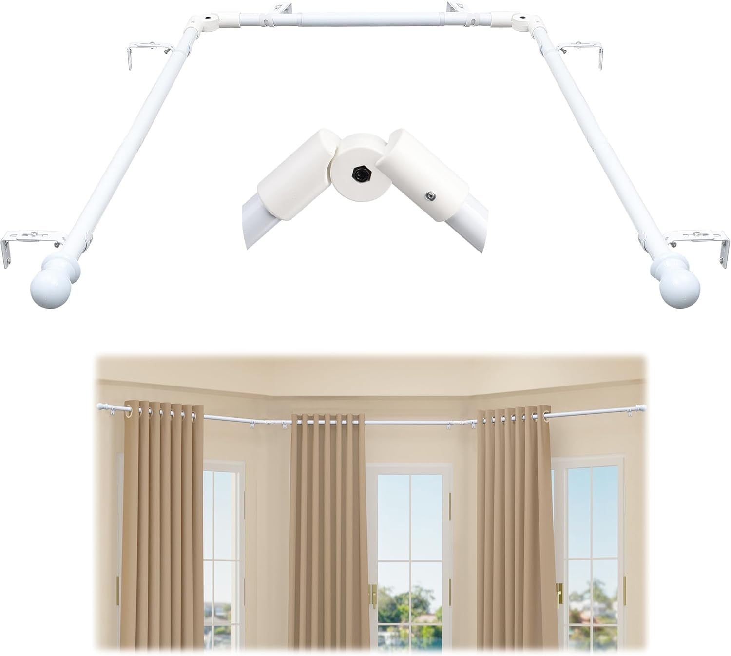 Adjustable U-Shaped Bay Window Rod - 59-184 Inches