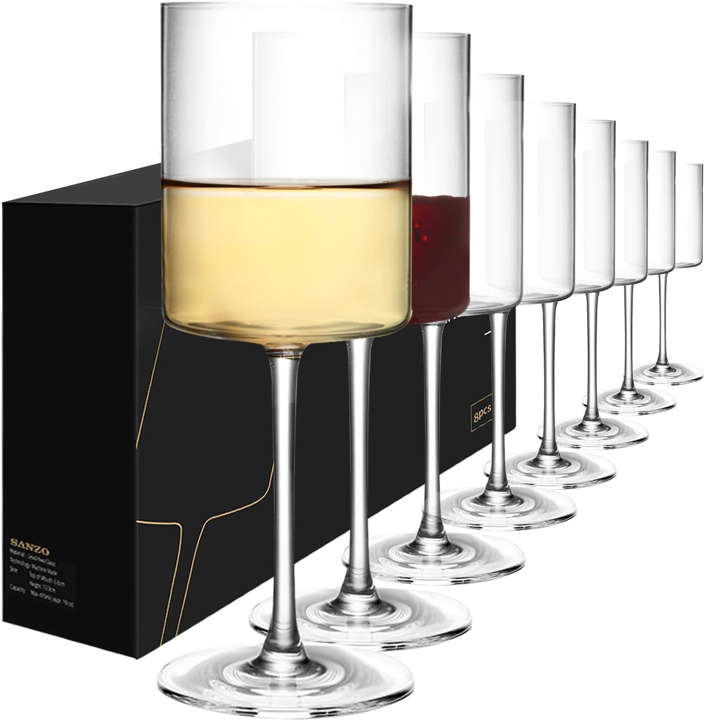 SANZO Wine Glass Set - 15oz Lead-Free Crystal Glasses for Home