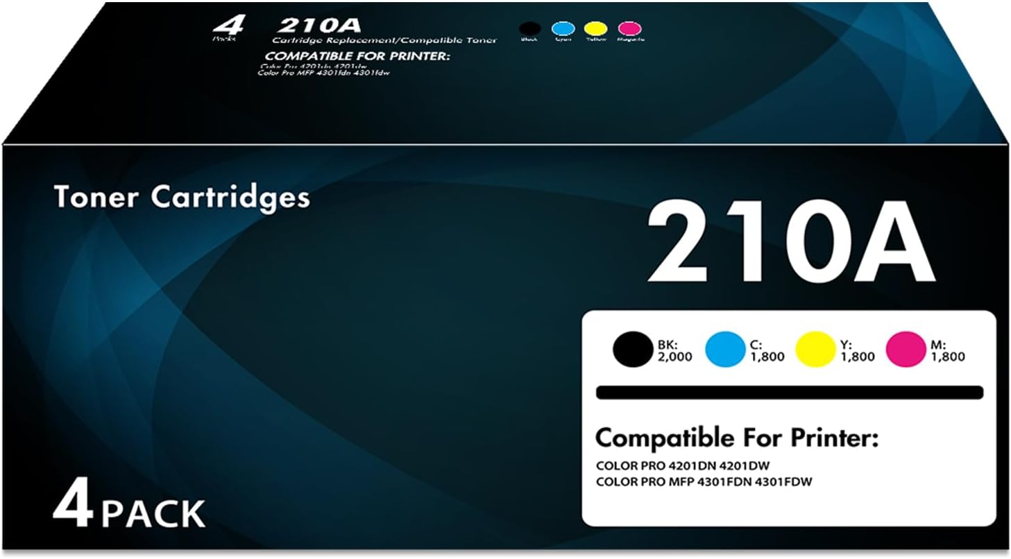 210A Toner Cartridges 4 Pack for HP Color Laserjet Printers