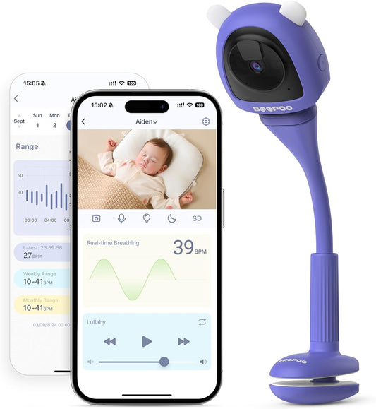BOOPOO Smart Baby Monitor: Contact-Free Breathing Tracker & HD Camera