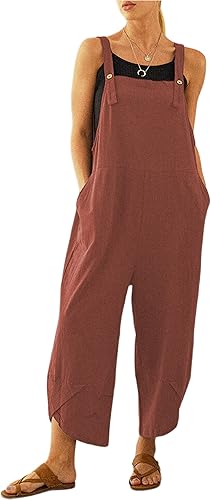 Qiaomai Womens Summer Sleeveless Cotton Linen Overalls for Comfort