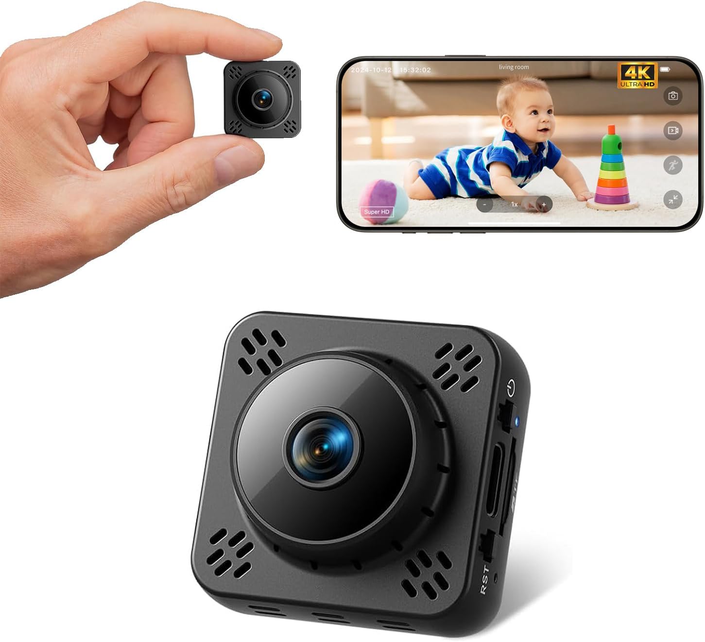 2K Mini Security Camera with Magnetic Mount for Home Monitoring