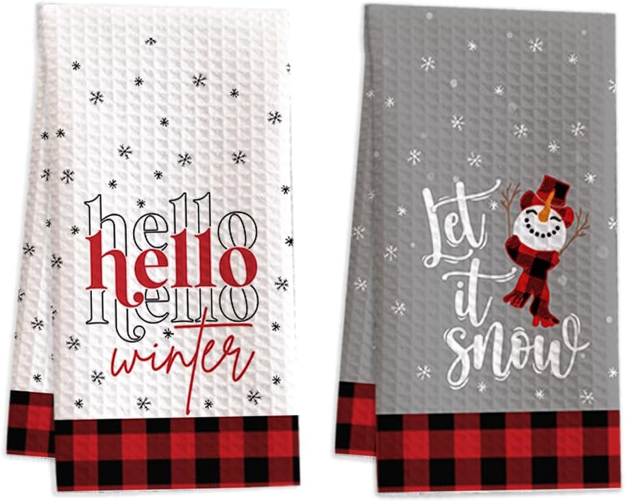 Snowy Plaid Christmas Tea Towels by BONETAT