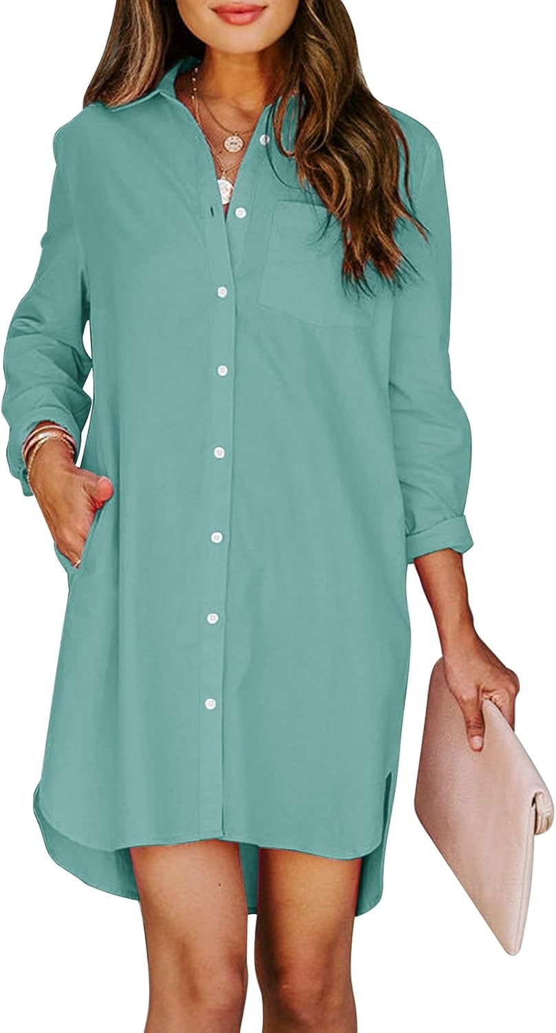 Womens Button Down Shirt Dresses with Pockets for Style