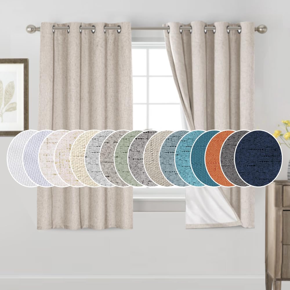 PrinceDeco 100% Blackout Curtains for Bedroom, 64 inch Long