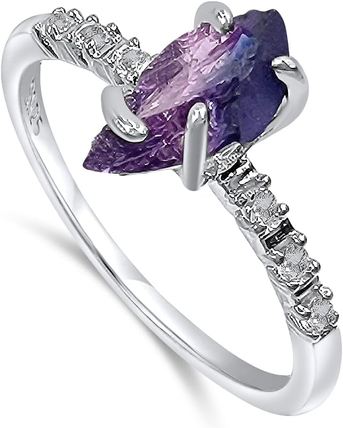 Real Raw Crystal Dainty Ring in White Gold for Birthstone Gifts