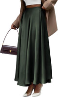 High Waisted Satin A-Line Maxi Skirt - Flowy Formal Fall Wear