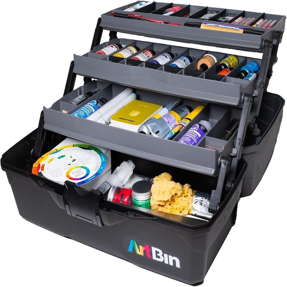 ArtBin 3-Tray Art Supply Box for Brushes, Paints, and More