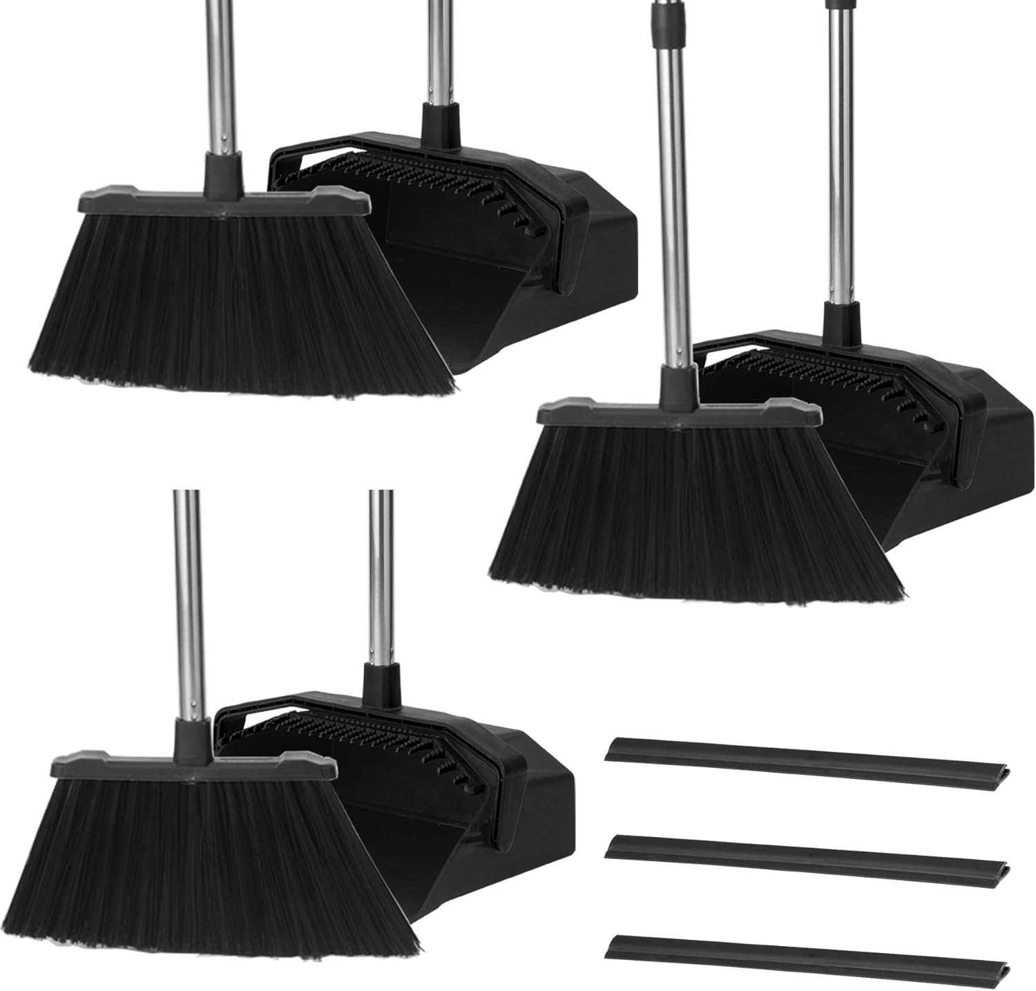 3-Pack Upright Broom and Dustpan Set for Efficient Cleaning