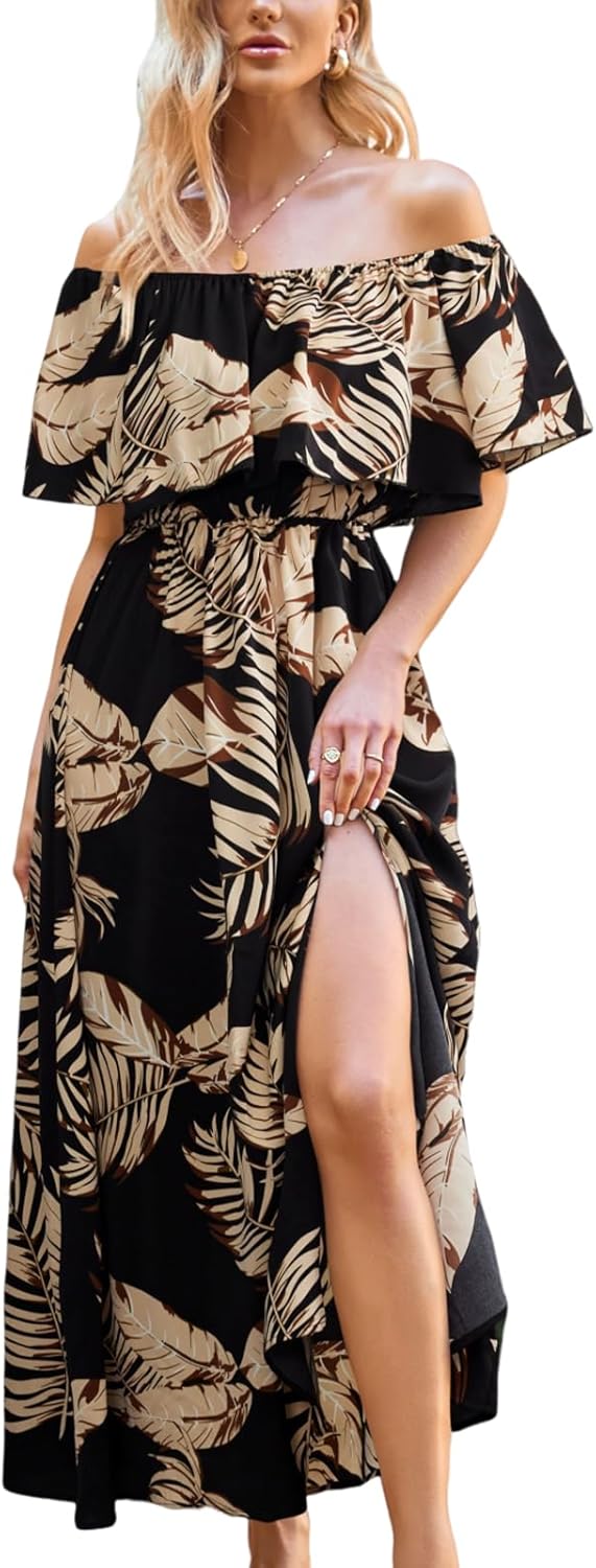 CUPSHE Women Ruffle Floral Maxi Summer Dress for Beach Fun