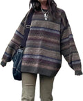 Women Y2K Argyle Striped Pullover Sweater - Vintage Preppy Knit Style
