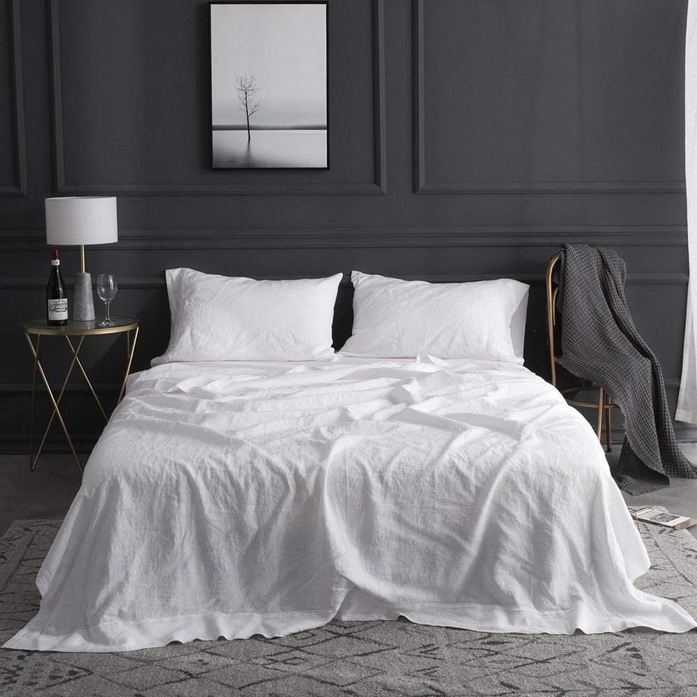 100% Pure Linen Sheet Set Queen Size for Cozy Farmhouse Bedding