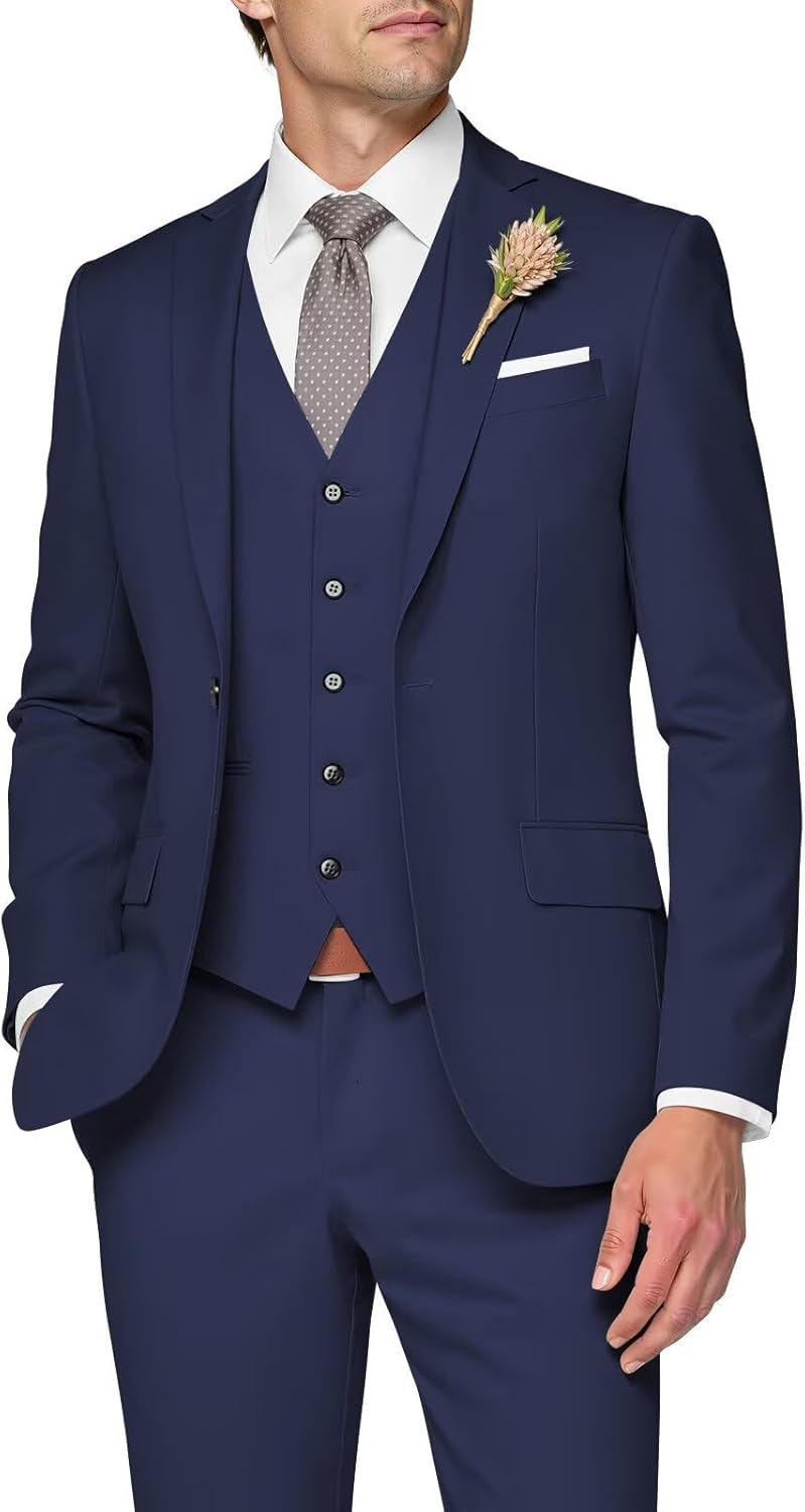 3 Piece Slim Fit Wedding Suit for Men - Elegant Navy Blue Set