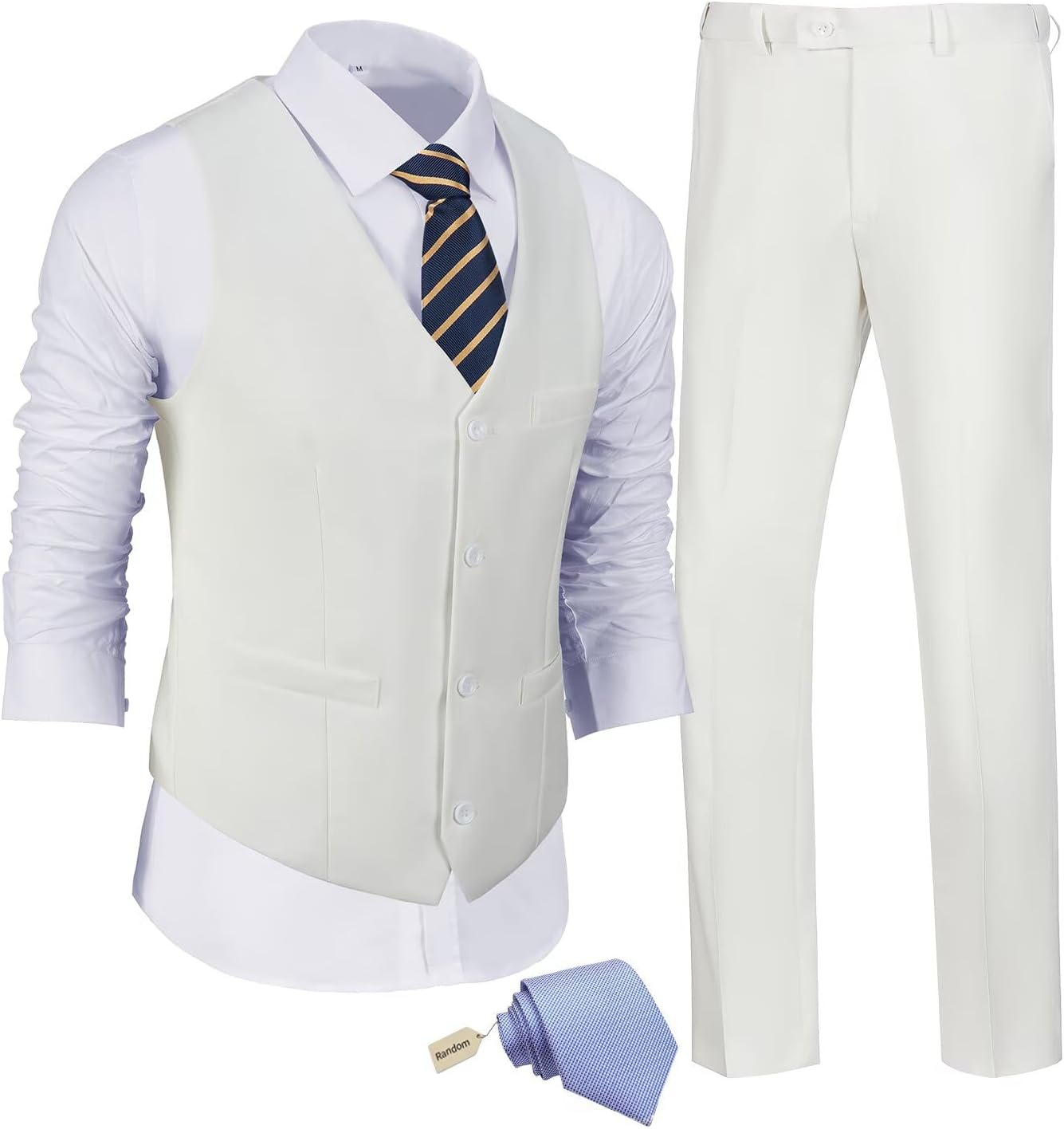 JPF Men's Slim Fit 3 Piece Suit Set with Vest and Tie Included