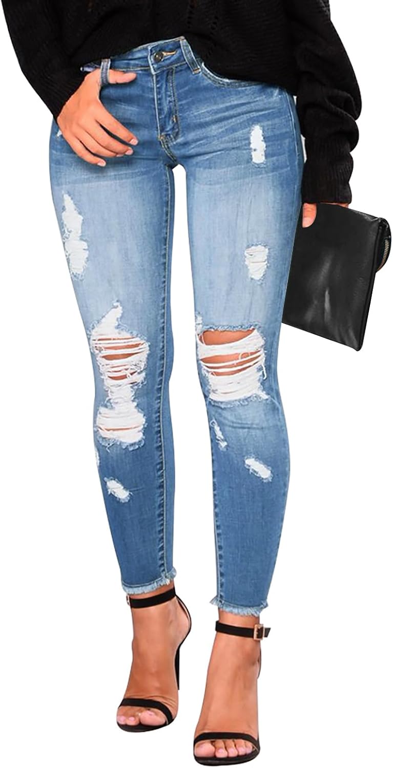 KUNMI Women's Skinny Ripped Trendy Jeans for Stylish Comfort