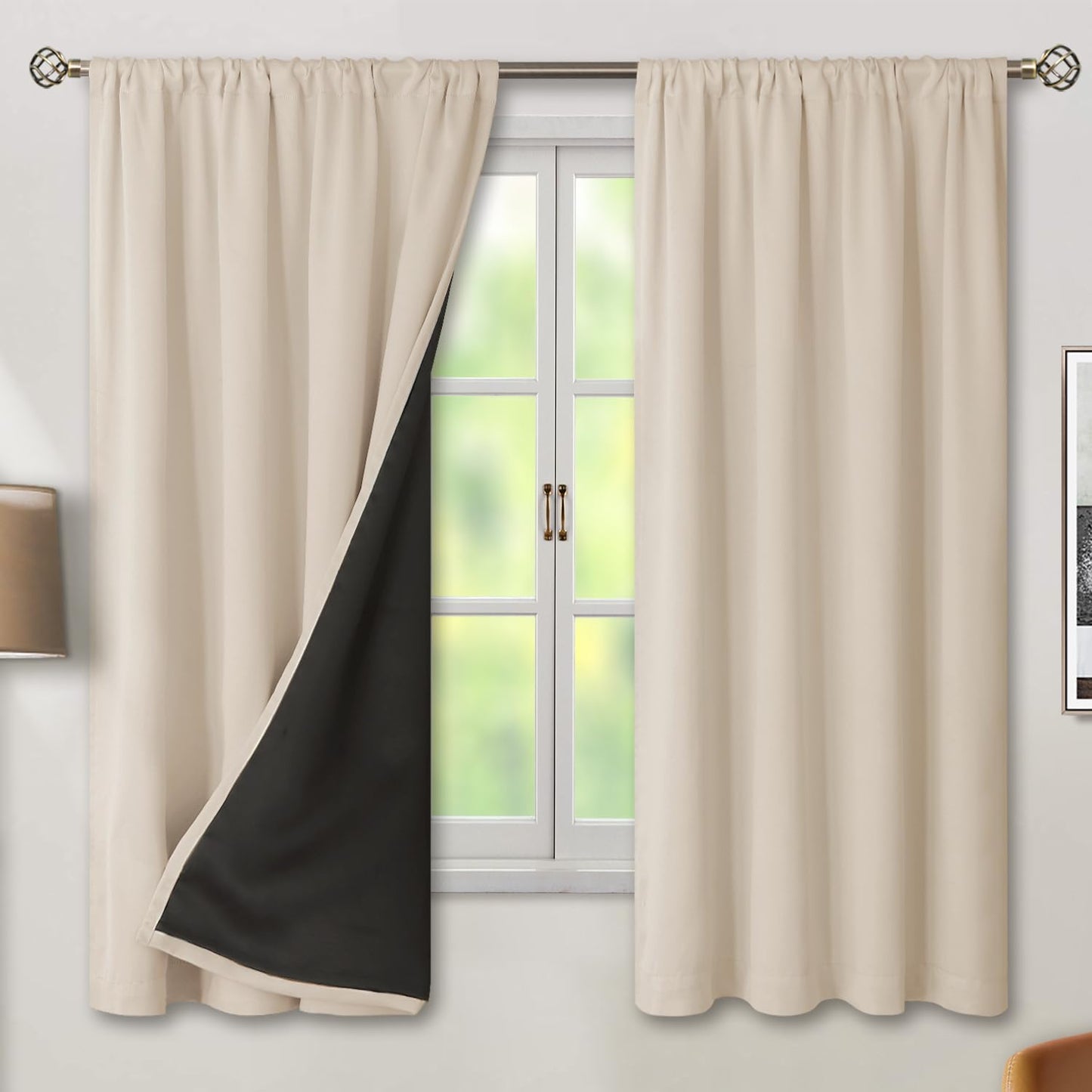 BGment Champagne Blackout Curtains for Bedroom, 63 Inch Length