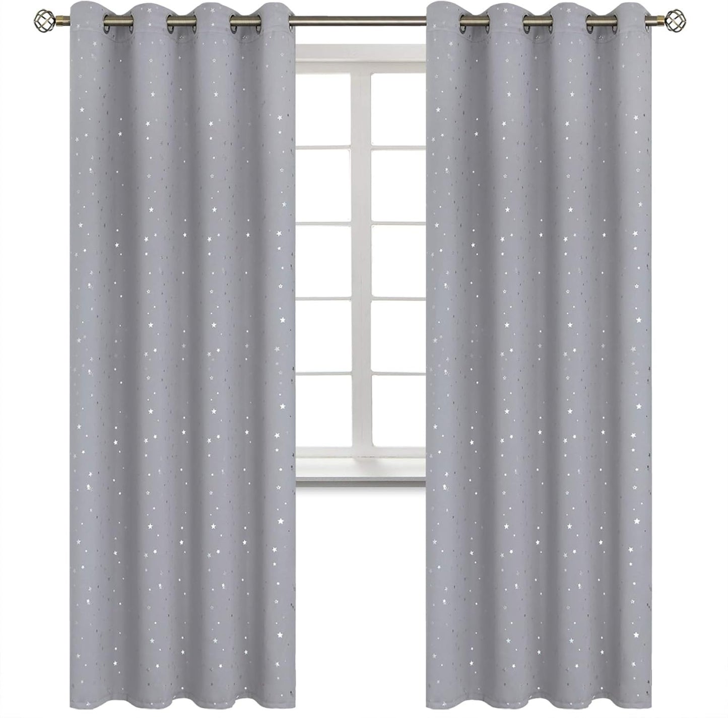 Light Grey Star Blackout Curtains for Kids Room - 52 x 84 in
