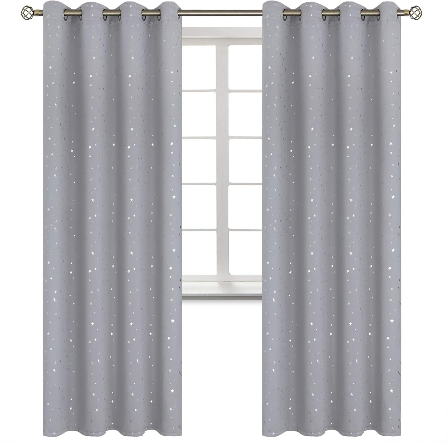 Light Grey Star Blackout Curtains for Kids Room - 52 x 84 in