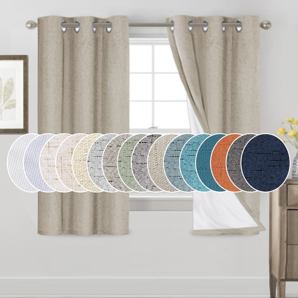 PrinceDeco Linen Texture Blackout Curtains for Bedroom 64 in