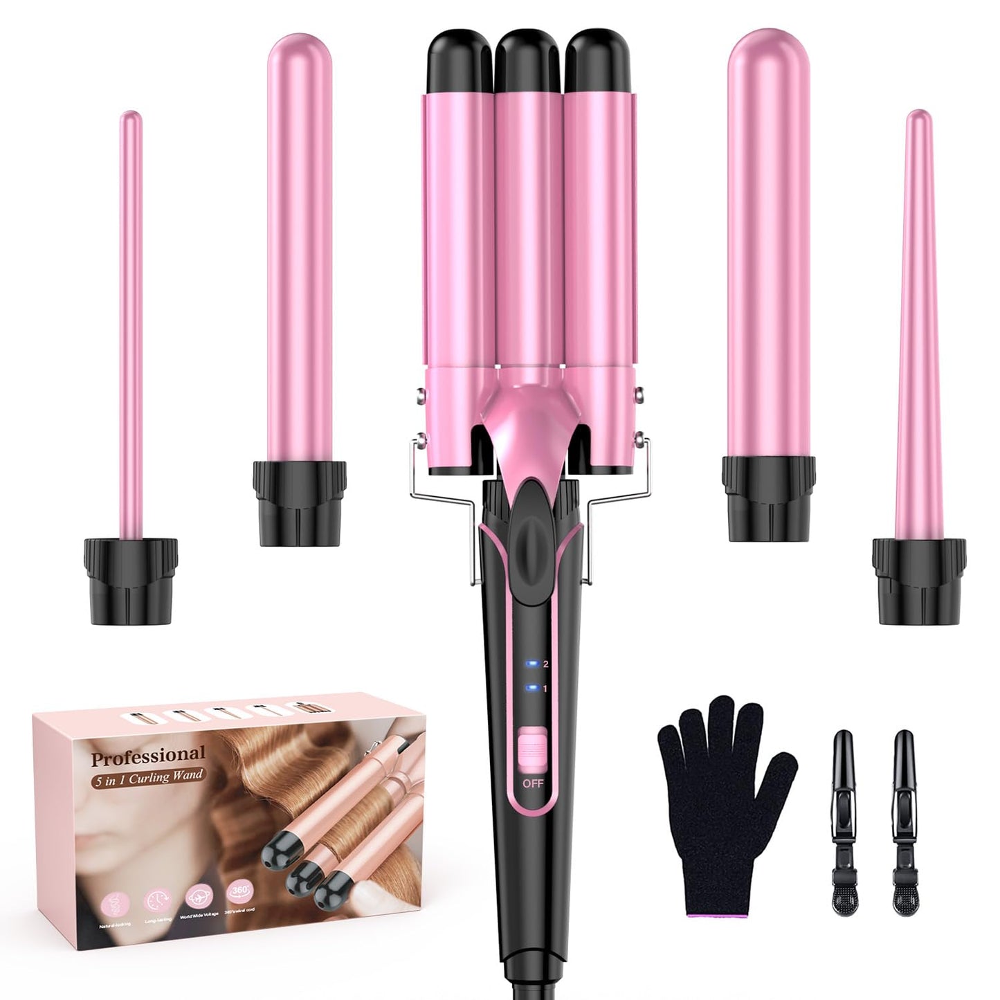 Waver Curling Iron Wand - 5 in 1 Curling Wand Set for Waves