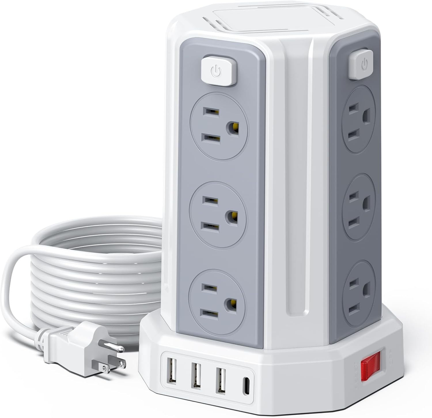 10 Ft Power Strip Surge Protector, 12 AC Outlets, 4 USB, SMALLRT