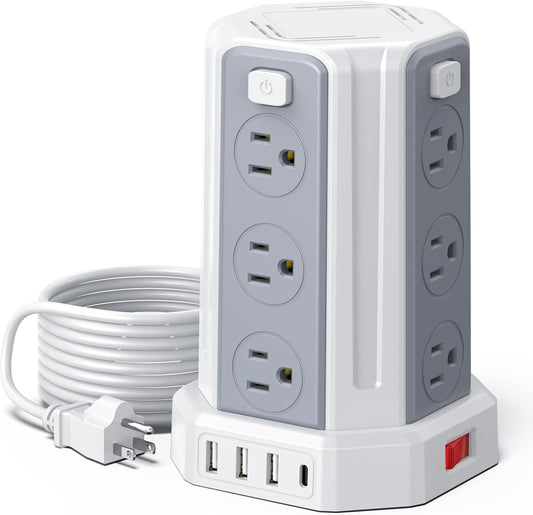 10 Ft Power Strip Surge Protector, 12 AC Outlets, 4 USB, SMALLRT