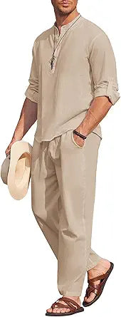 COOFANDY Men's Cotton Linen Set for Casual Summer Outfits