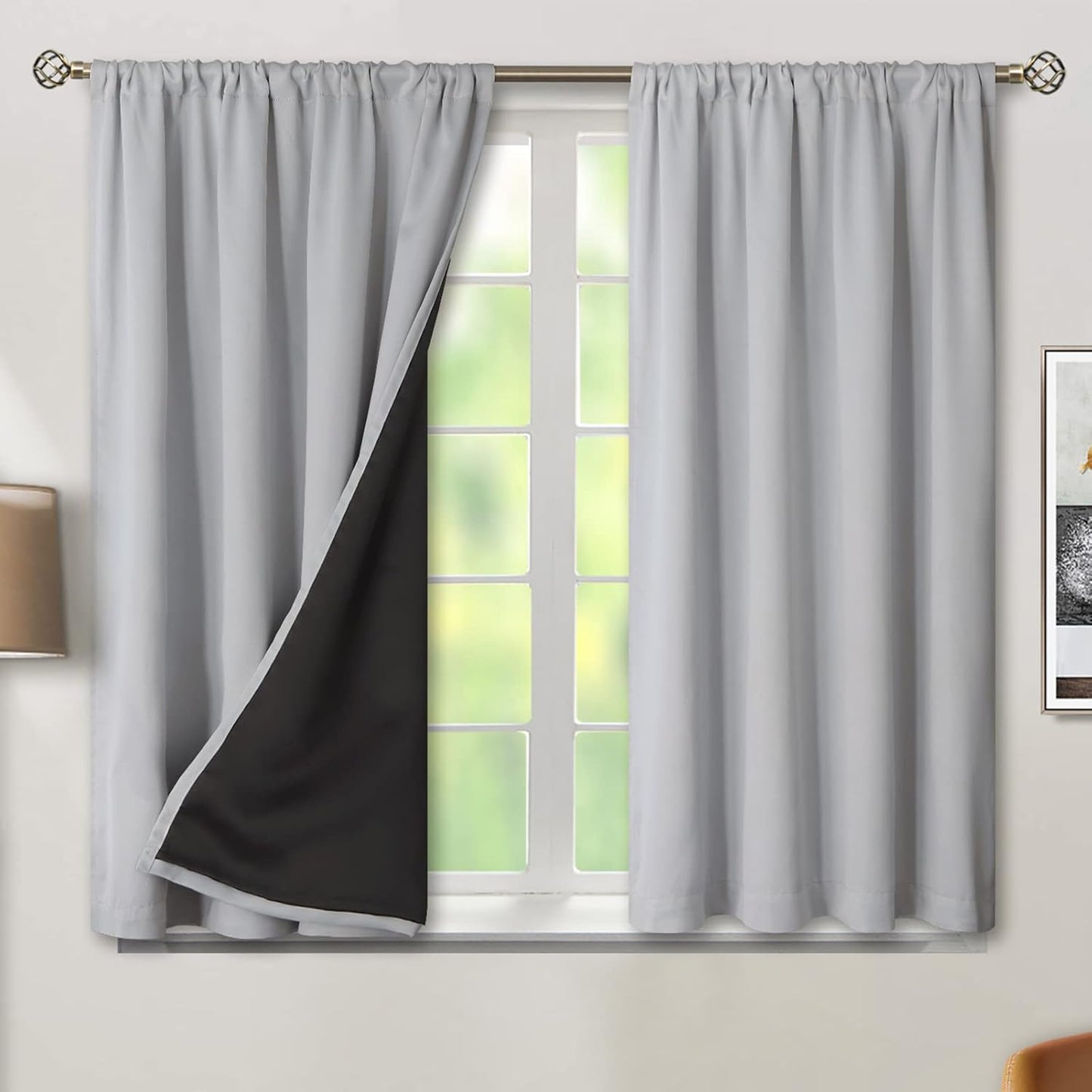 Light Grey Blackout Curtains for Bedroom 54 Inch Length