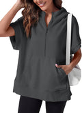 Fisoew Womens Oversized Half Zip Hoodies Short Sleeve Casual