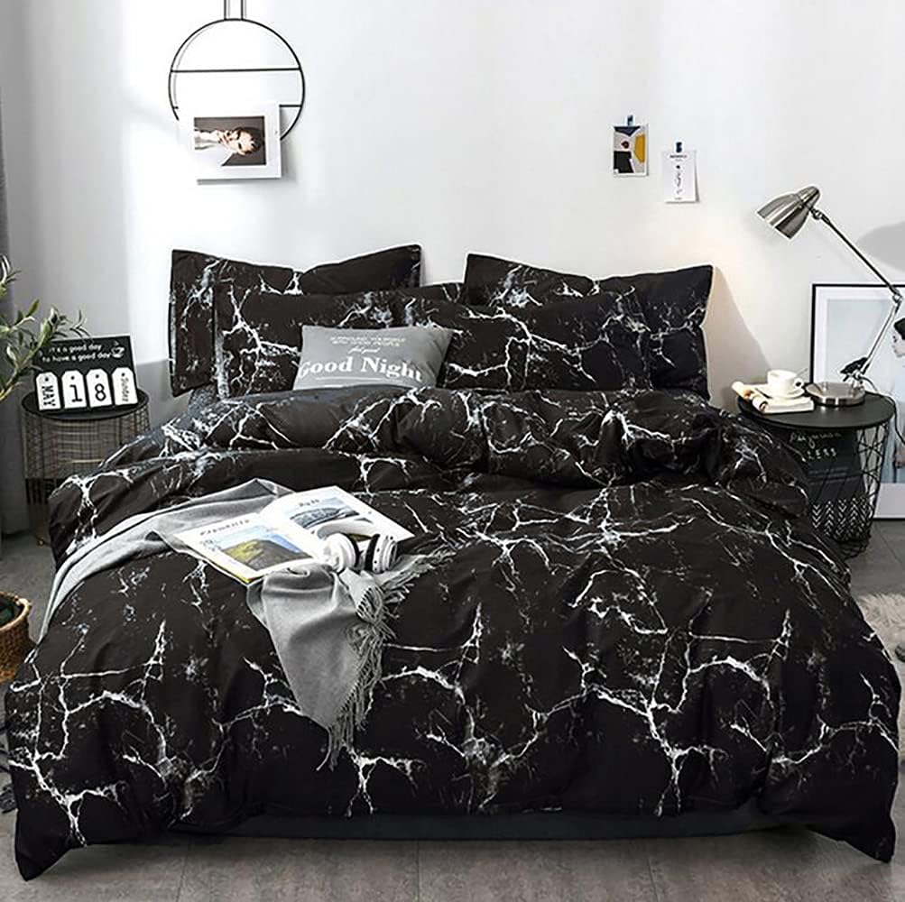 KAREVER Black Marble Comforter Set Cal King Soft Lightweight Bedding