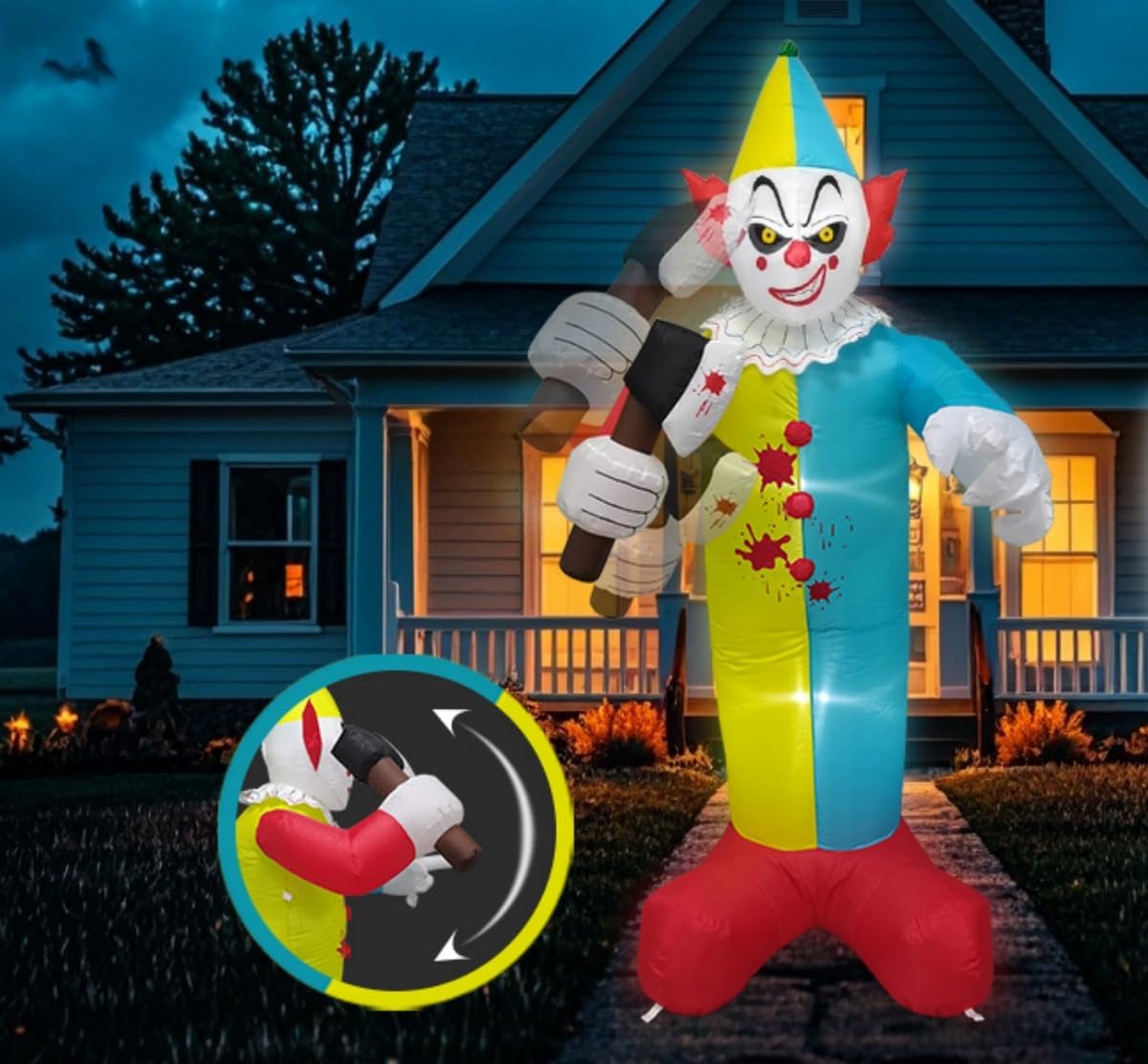 7 FT Halloween Inflatable Scary Clown with LED Lights for Yard
