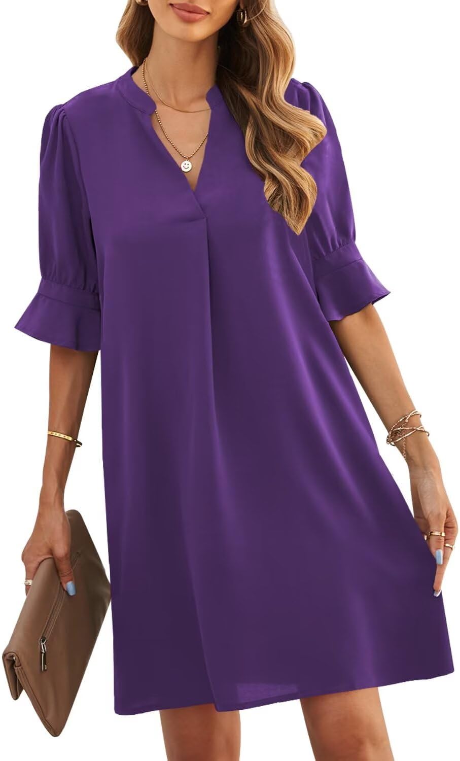 JOCAFIYE Womens Dresses V-Neck Ruffled Short Sleeve Dress
