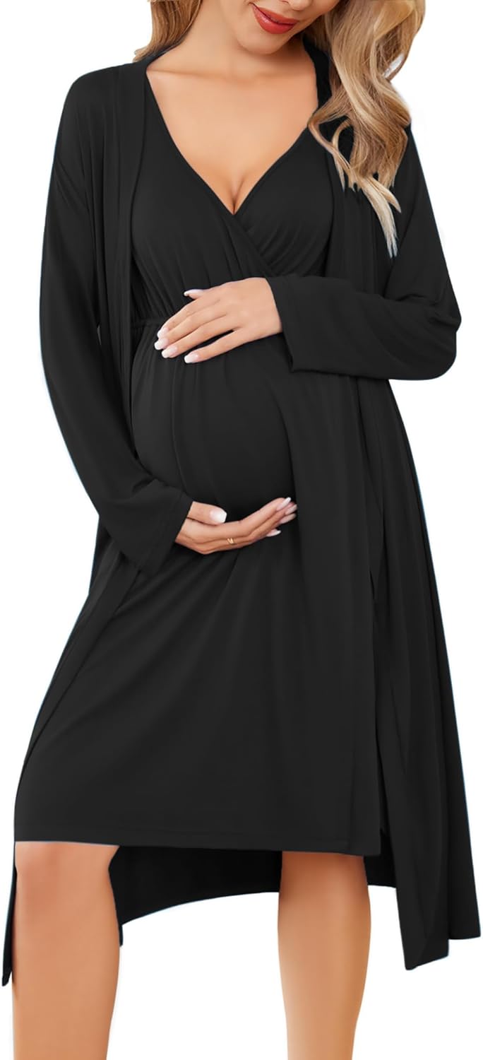 Ekouaer Maternity Nursing Gown and Robe Set for New Moms