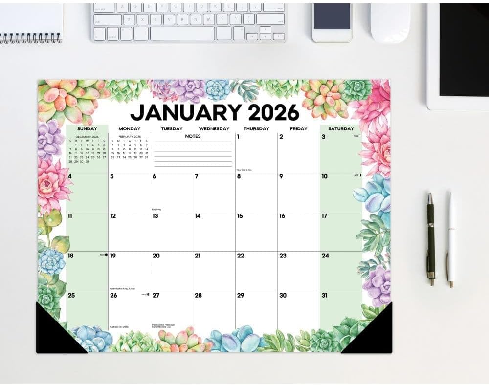 Large Deskpad Calendar for Succulents Lovers