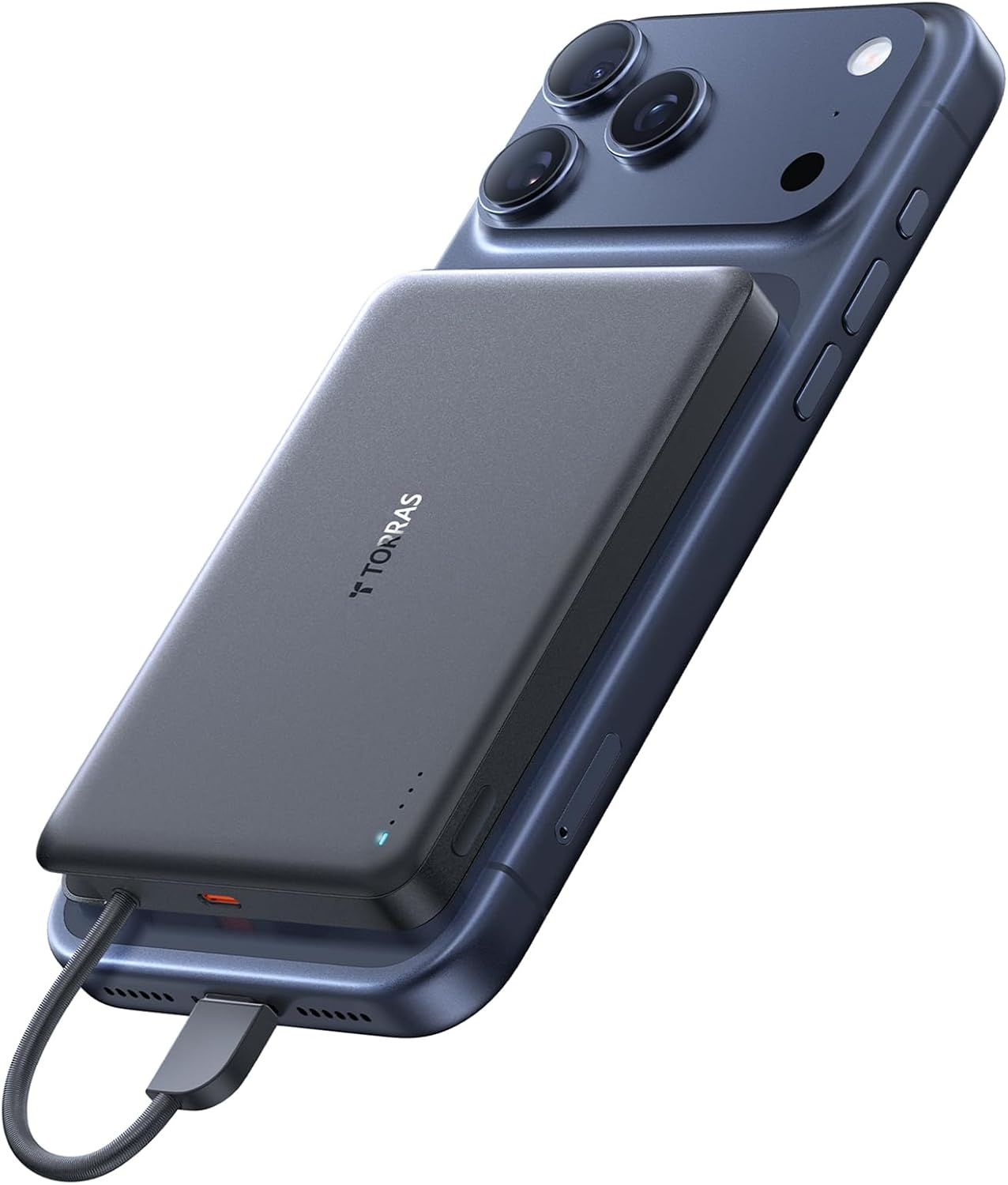 TORRAS Power Bank with Built-in USB-C Cable for Fast Charging
