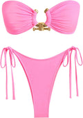 Metal Ring Bandeau Bikini Set Tie Side High Cut - Sparkly Glam