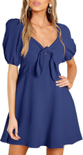 Dokotoo Womens Deep V Neck Bow Tie Mini Dress - Elegant Spring Pick