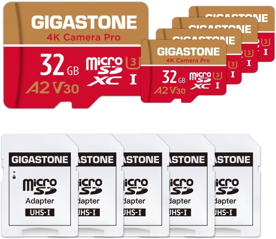 GIGASTONE 32GB Micro SD Card 5-Pack for 4K Camera Pro Use
