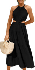 MIHOLL Women's 2024 Summer Maxi Dress - Flowy Halter Cutout Sundress