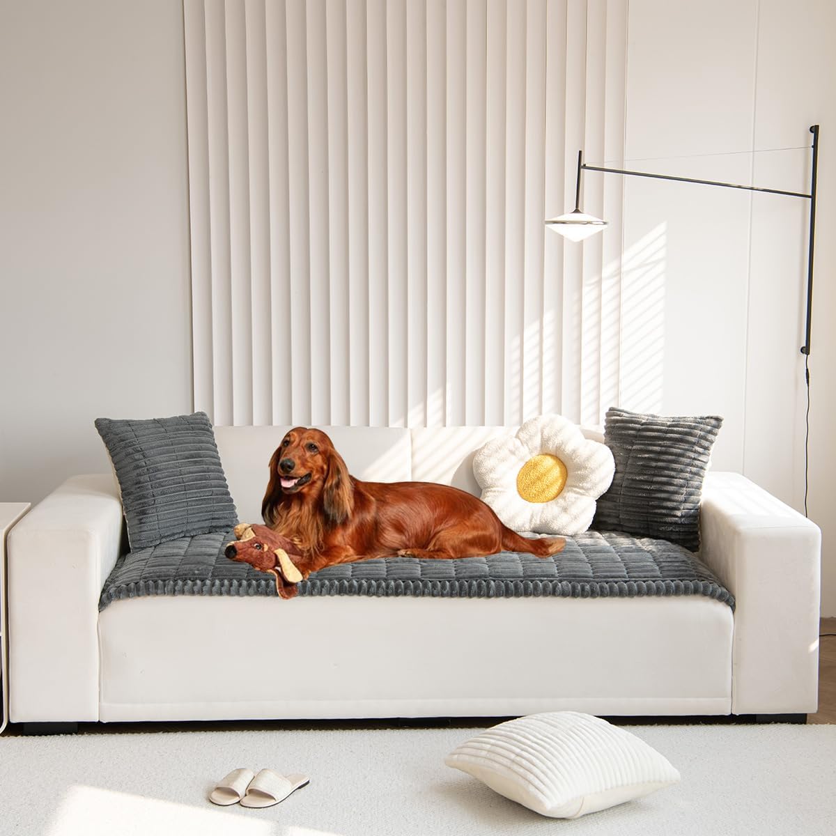 Fuzzy Couch Cover for Pet Protection and Comfort - Washable