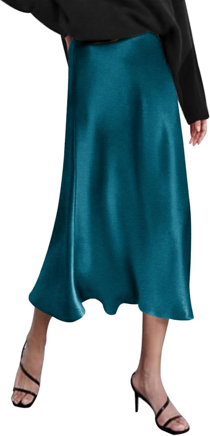 Elegant High Waist Satin Midi Skirt for Women by Zeagoo