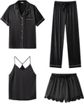 Silk Satin Pajama Set for Women 4Pcs Ruffled - Soft, Versatile