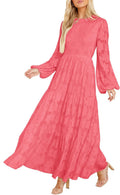 Women's Elegant Floral Smocked A-Line Maxi Dress - Flowy Tiered Look