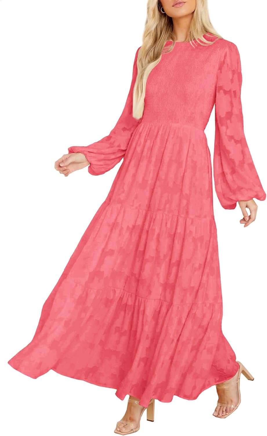 Elegant Floral Long Sleeve Smocked A-Line Maxi Dress for Women
