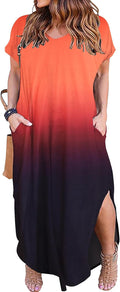 Plus Size Long Maxi Dress V Neck with Pockets - Comfortable Flowy Fit