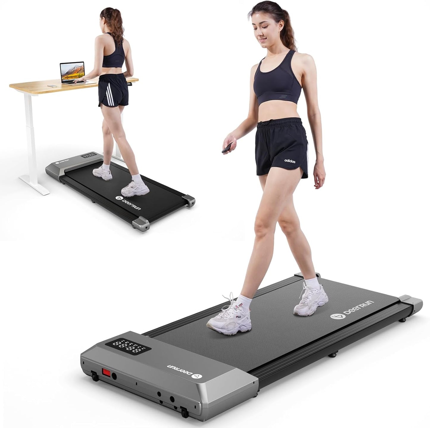 DeerRun 2-in-1 Portable Under Desk Treadmill - Remote Control, 300LBS Capacity