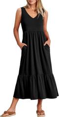 ANRABESS Womens Summer Maxi Dress Fit & Flare V Neck - Comfortable