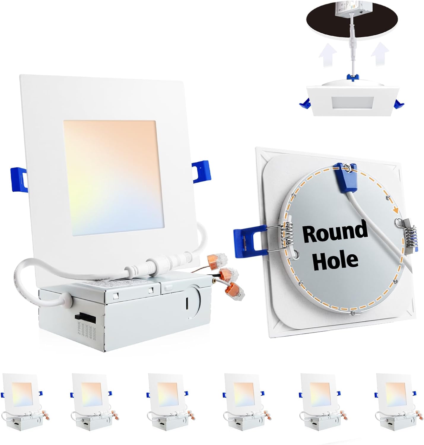 Adetu 6 Pack 6 inch Square Led Recessed Lighting for Home