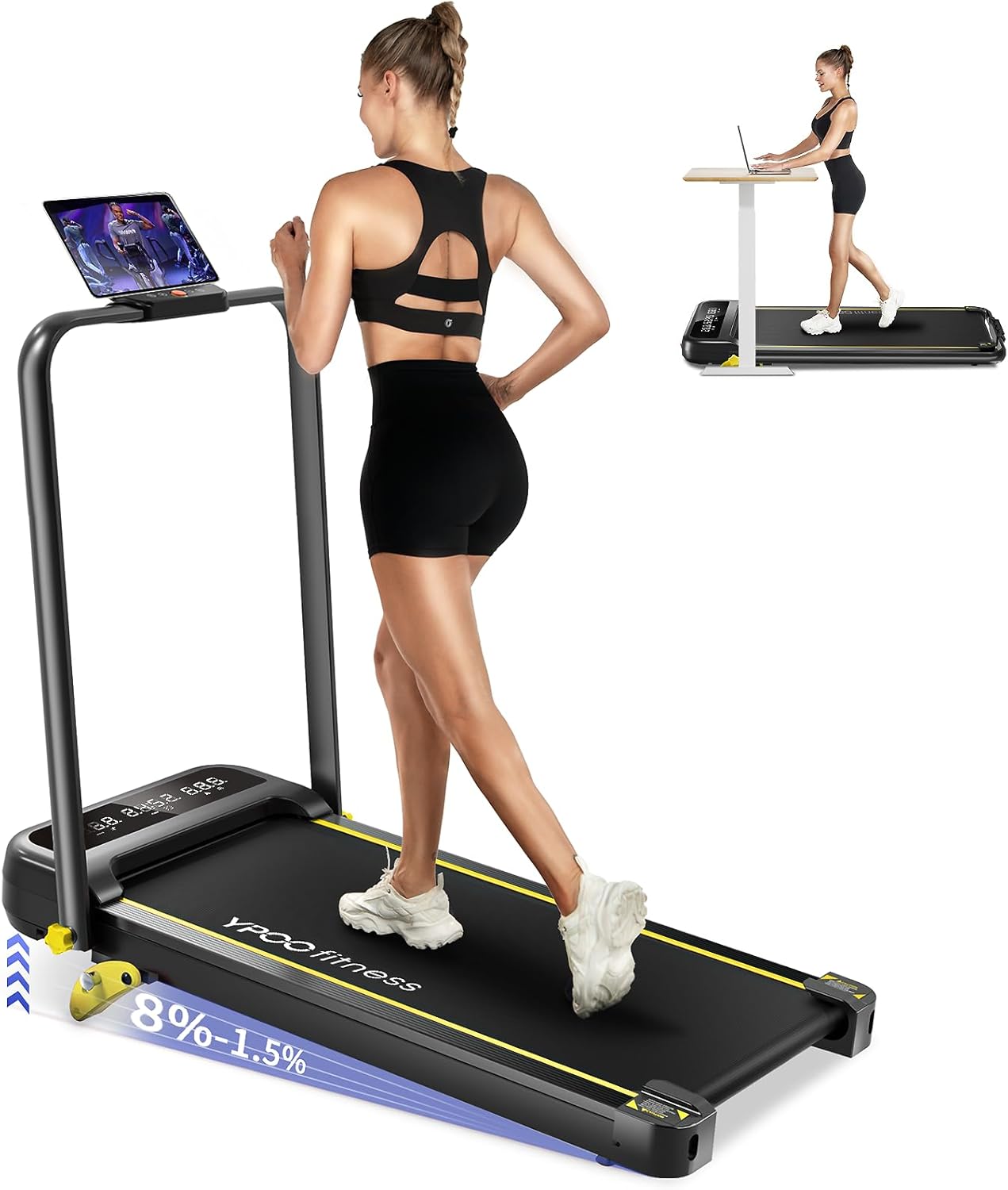 Portable Incline Treadmill for Home/Office - 300 Lbs Capacity