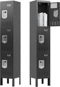 Metal Storage Locker 66.15in High 3-Door - Black Secure Storage